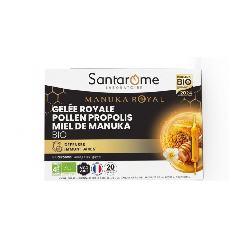 Santarome Manuka Royal Gelée Royale Pollen Propolis Miel de Manuka Bio 20 ampoules