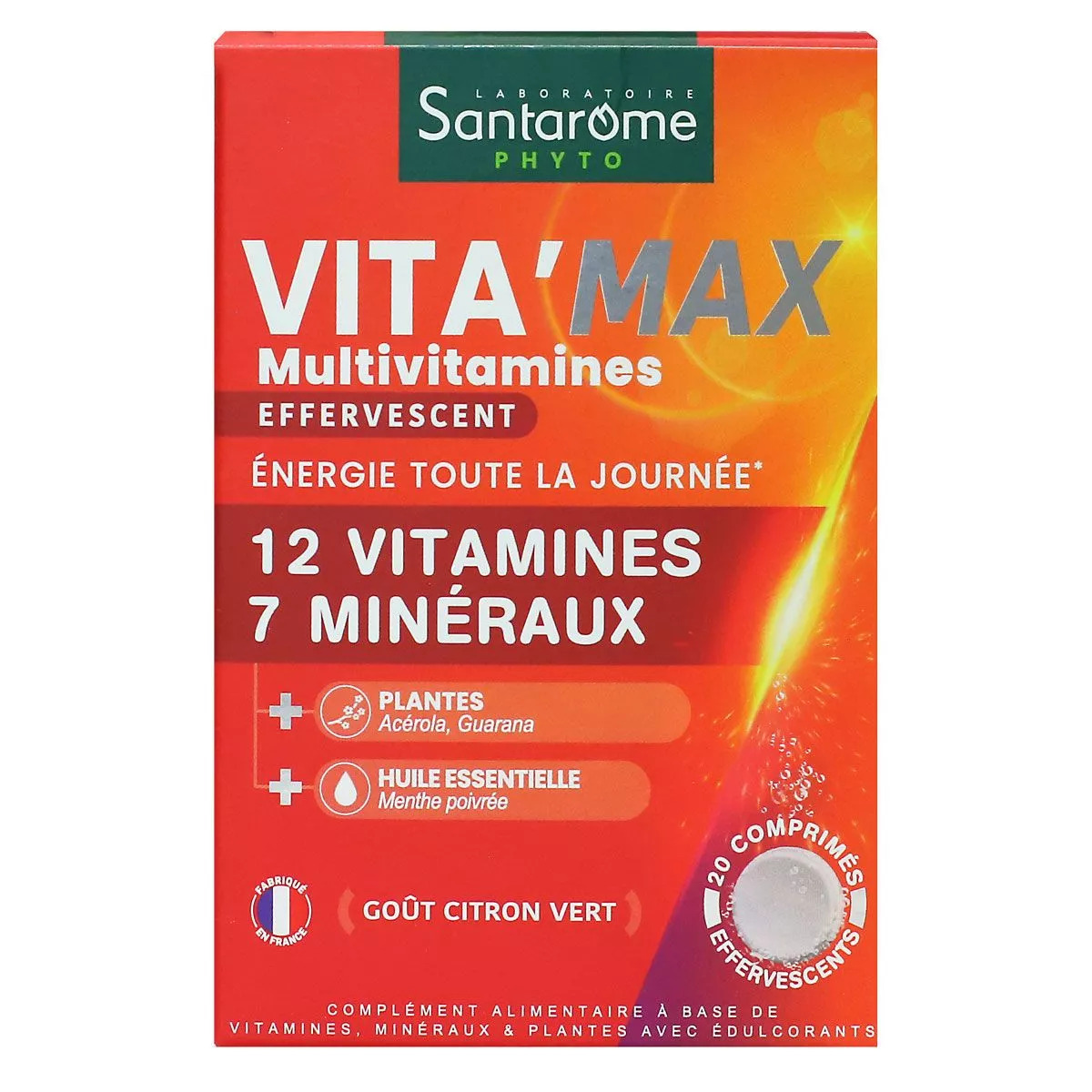 Santarome Phyto Vita'Max Multivitamines Effervescent 20 comprimés goût citron vert